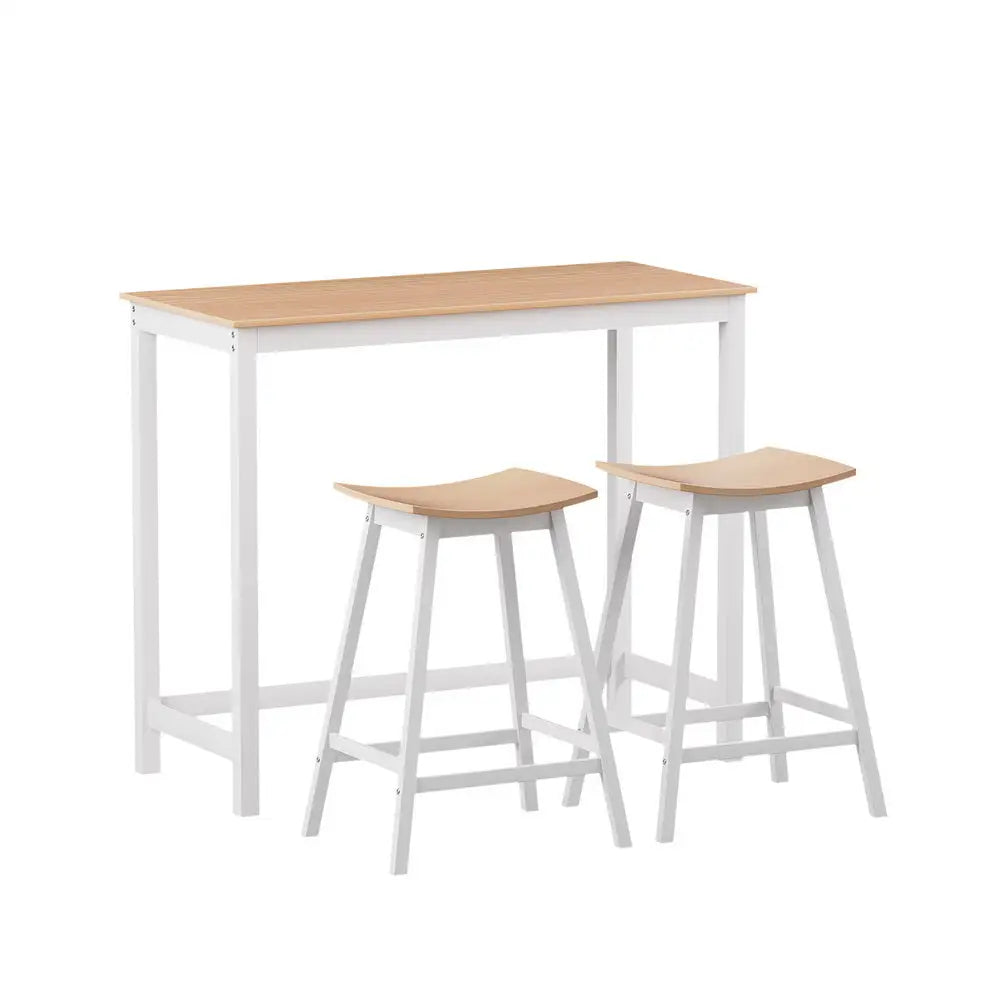 Artiss Bar Table and Stools Set Dining Desk Solid Wood Kitchen Chairs Cafe Pub - Furniture > Dining > Kitchen & Dining