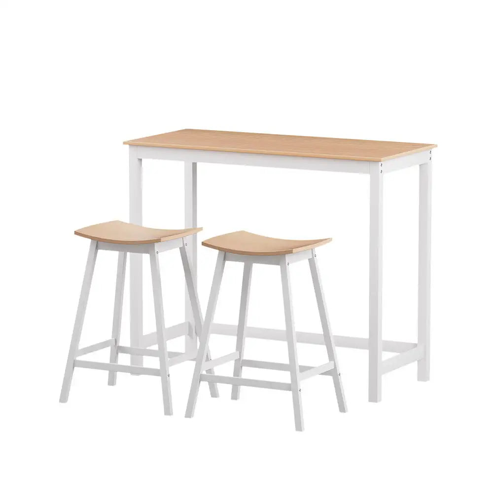 Artiss Bar Table and Stools Set Dining Desk Solid Wood Kitchen Chairs Cafe Pub - Furniture > Dining > Kitchen & Dining
