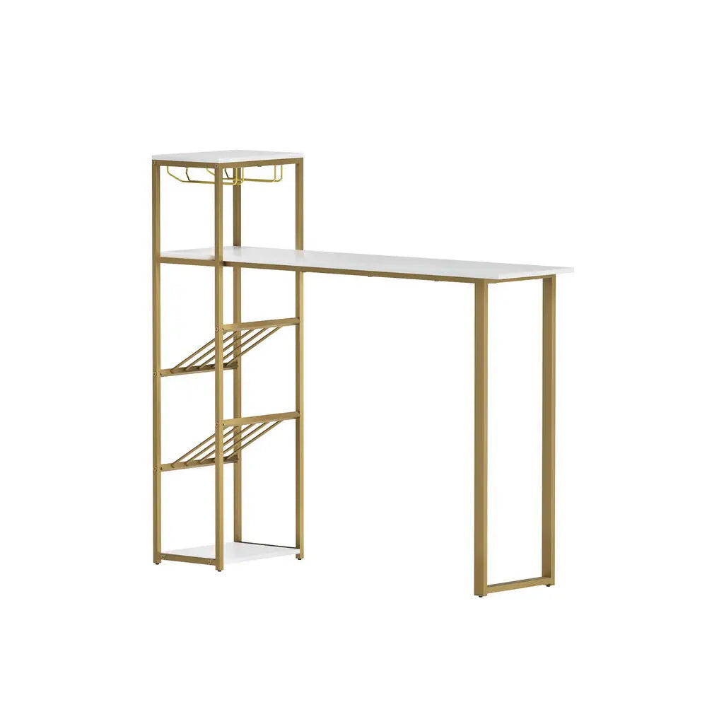 Artiss Bar Table Storage Shelf Wine Rack Home Kitchen Office Desk Gold - Furniture > Living Room