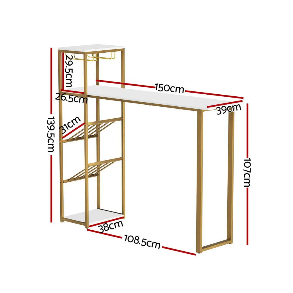 Artiss Bar Table Storage Shelf Wine Rack Home Kitchen Office Desk Gold - Furniture > Living Room