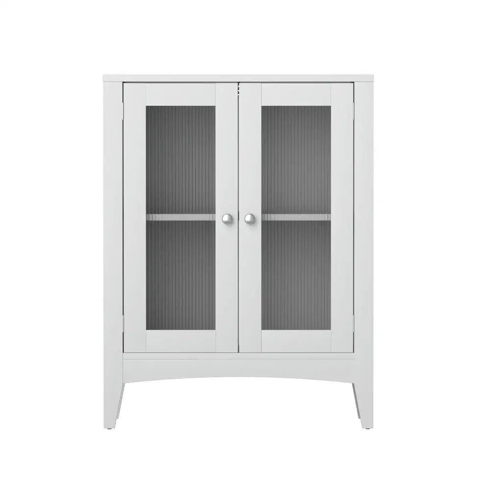 Artiss Bathroom Storage Cabinet 80cm Buffet Sideboard Floor Cupboard Toilet Glass White - Furniture > Bathroom >
