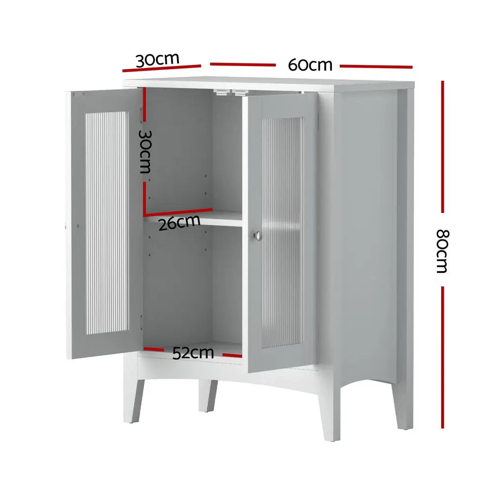 Artiss Bathroom Storage Cabinet 80cm Buffet Sideboard Floor Cupboard Toilet Glass White - Furniture > Bathroom >