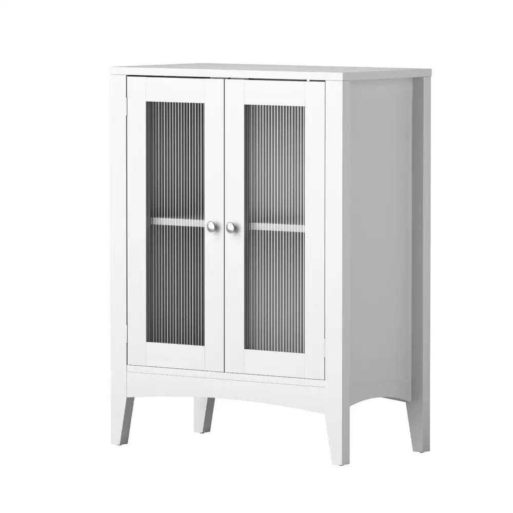 Artiss Bathroom Storage Cabinet 80cm Buffet Sideboard Floor Cupboard Toilet Glass White - Furniture > Bathroom >