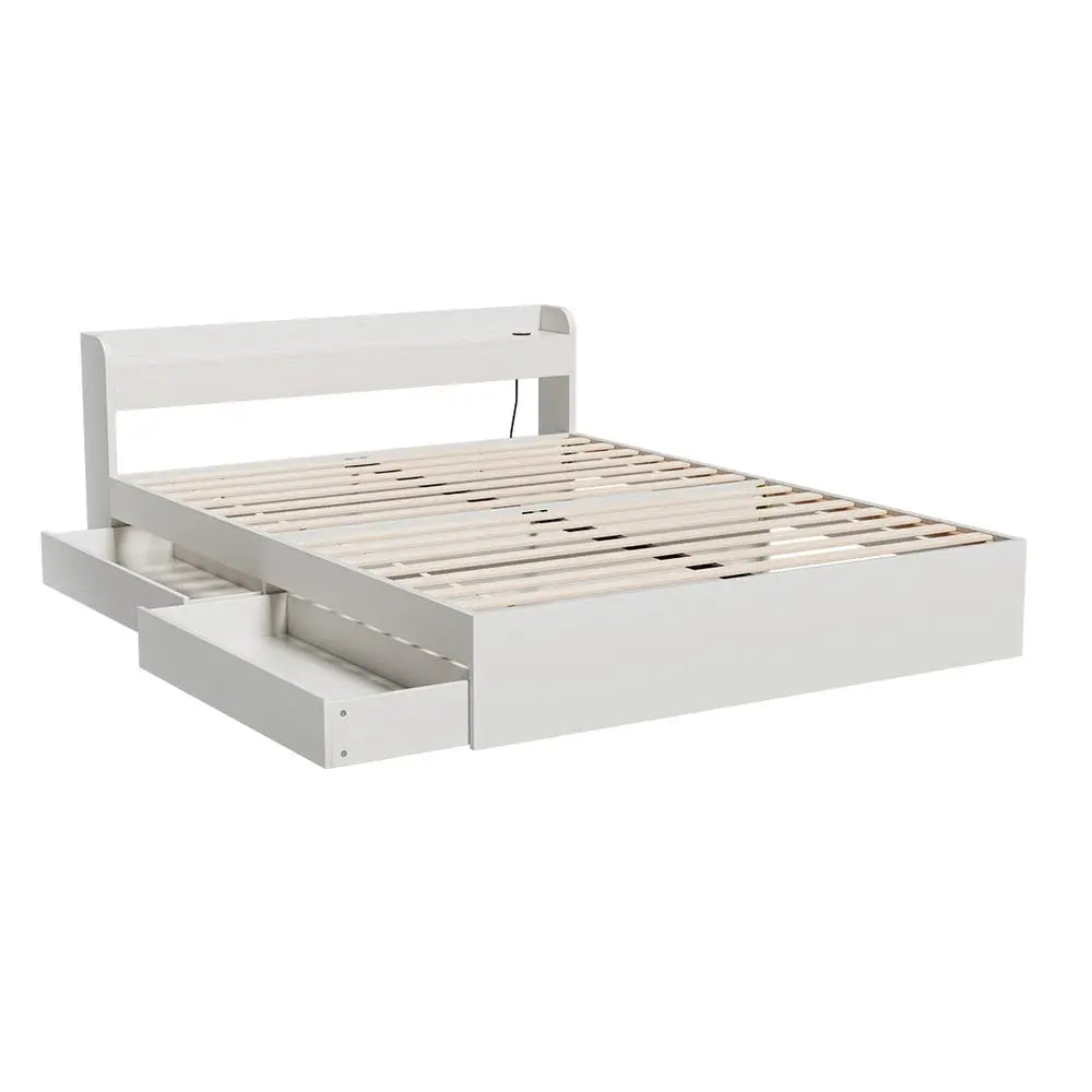 Artiss Bed Frame Double Size Mattress Base wtih Charging Ports 2 Storage Drawers - Furniture > Bedroom > Beds & Bed
