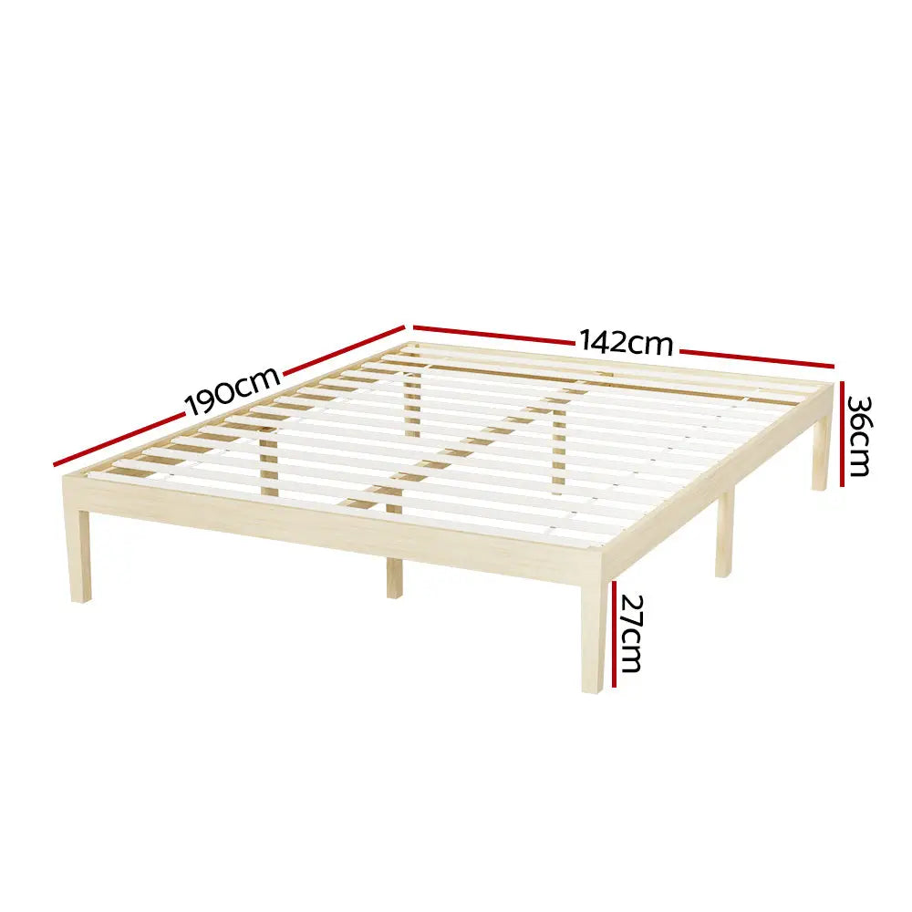 Artiss Bed Frame Double Size Wooden Base Mattress Platform Timber Pine BRUNO - Furniture > Bedroom > Beds & Bed Frames