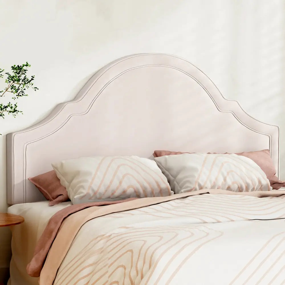 Artiss Bed Frame Bed Head Headboard King Velvet IRIS Beige - Furniture > Bedroom > Headboards