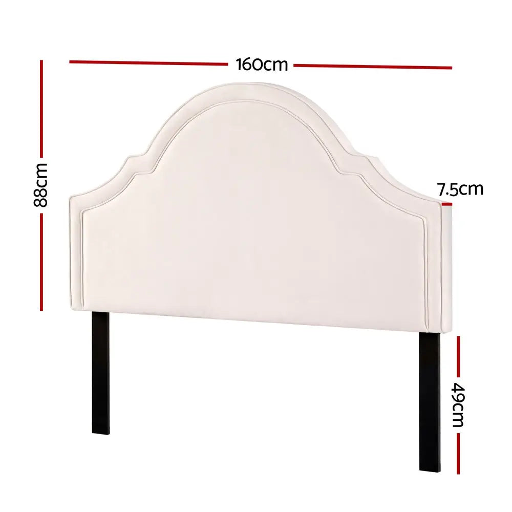 Artiss Bed Frame Bed Head Headboard Queen Velvet IRIS Beige - Furniture > Bedroom > Headboards