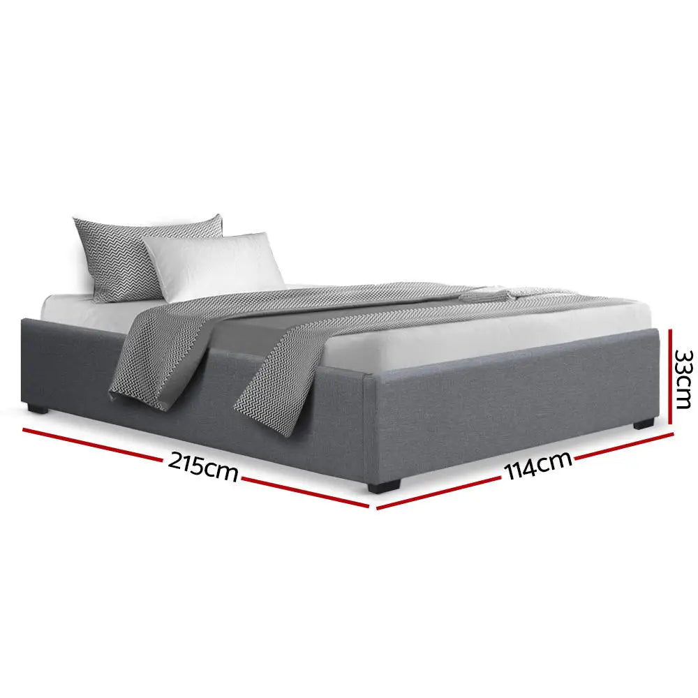Artiss Bed Frame King Single Size Gas Lift Base Grey TOKI - Furniture > Bedroom
