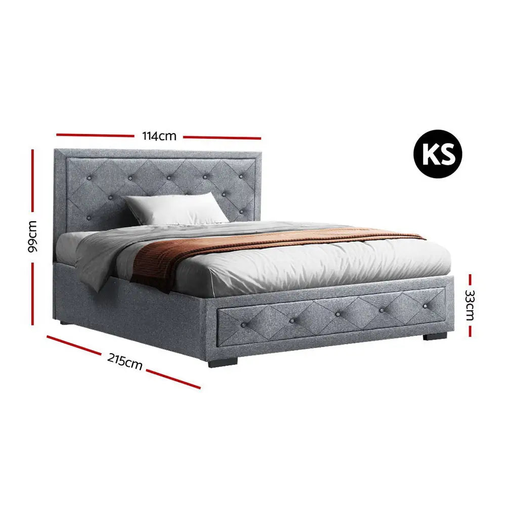 Artiss Bed Frame King Single Size Gas Lift Storage Mattress Base Wooden Grey - Furniture > Bedroom > Beds & Bed Frames