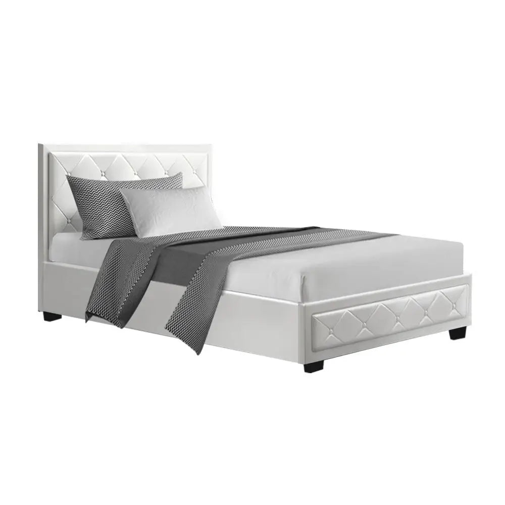 Artiss Bed Frame King Single Size Gas Lift White TIYO - Furniture > Bedroom > Beds & Bed Frames