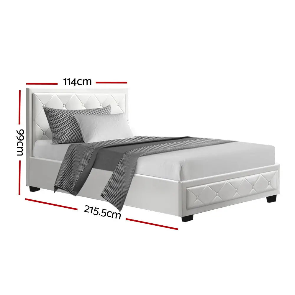 Artiss Bed Frame King Single Size Gas Lift White TIYO - Furniture > Bedroom > Beds & Bed Frames