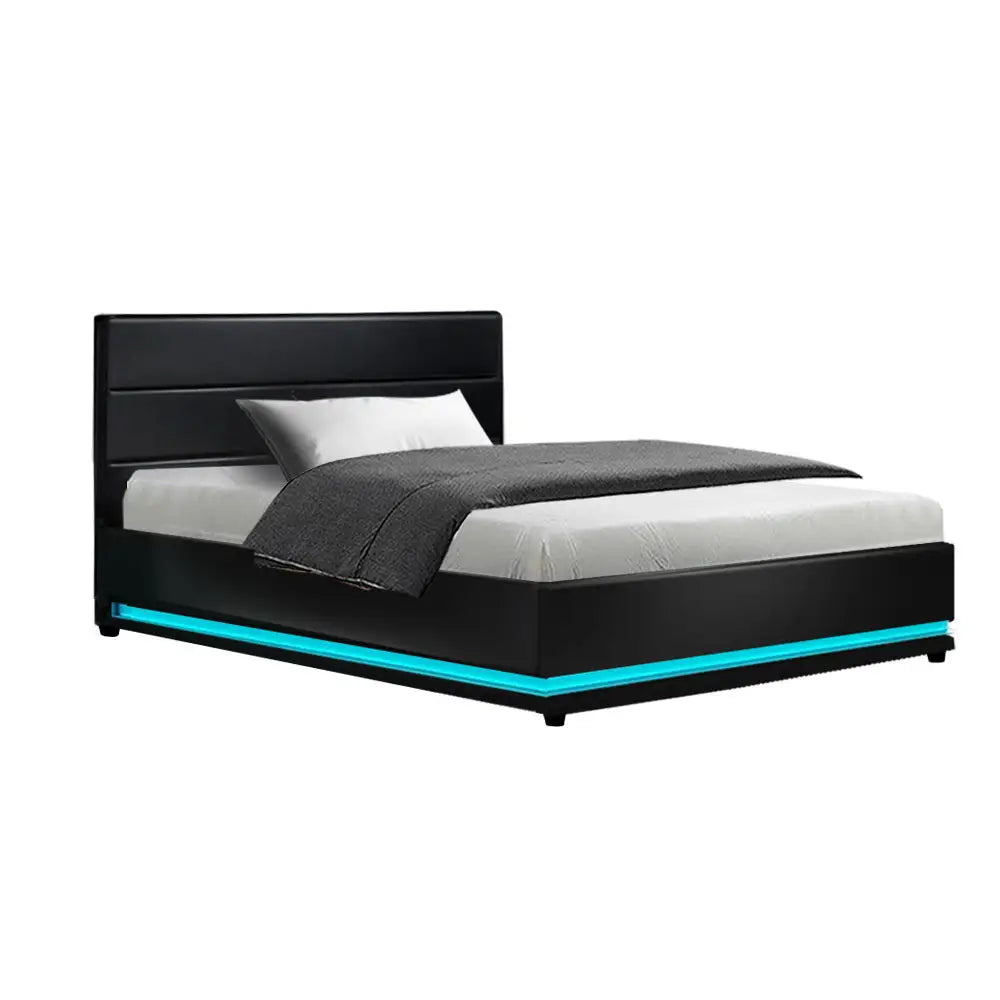 Artiss Bed Frame King Single Size LED Gas Lift Black LUMI - Furniture > Bedroom