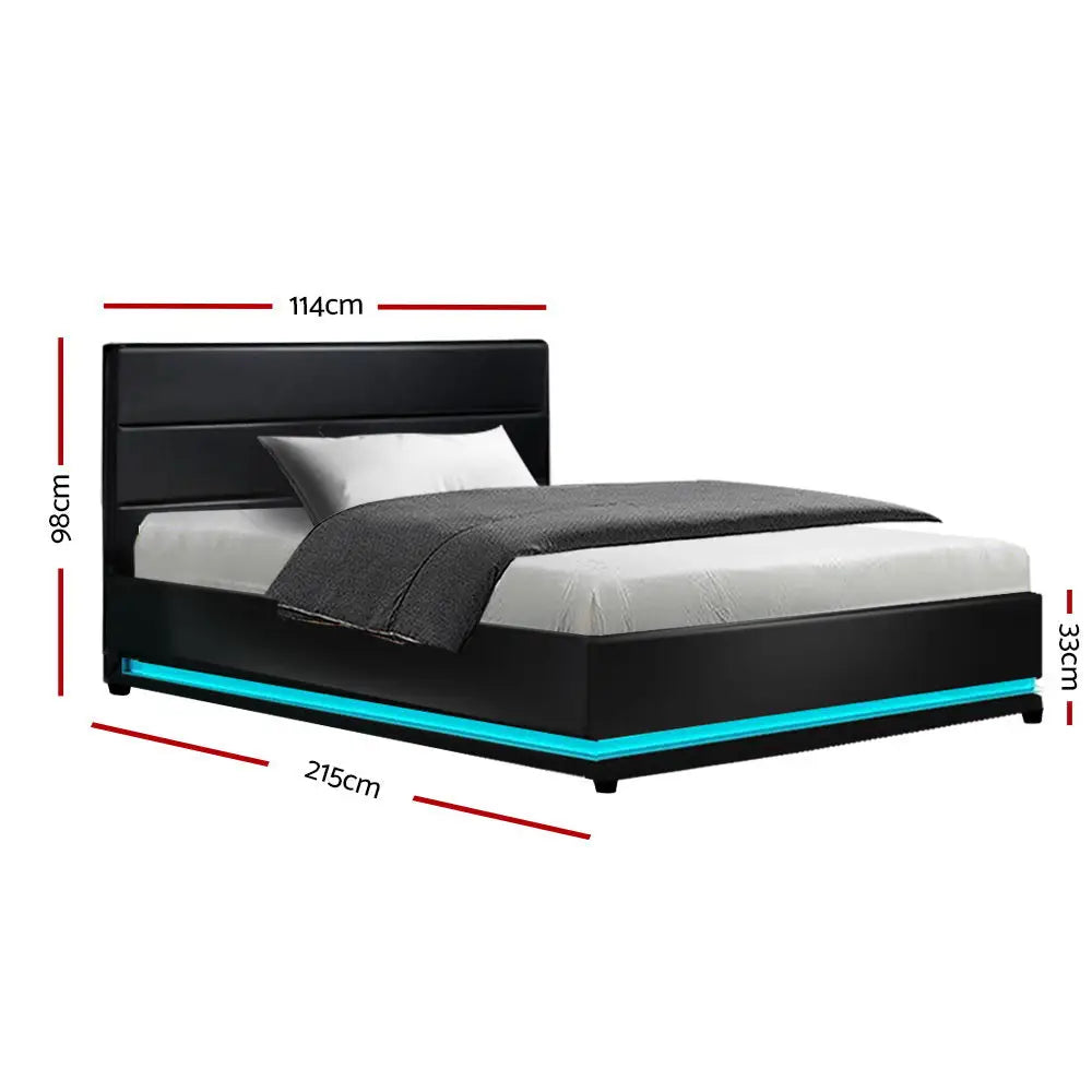 Artiss Bed Frame King Single Size LED Gas Lift Black LUMI - Furniture > Bedroom