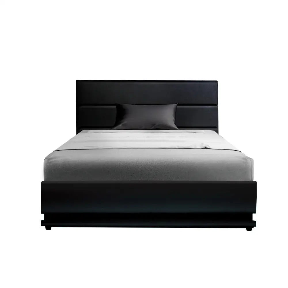 Artiss Bed Frame King Single Size LED Gas Lift Black LUMI - Furniture > Bedroom