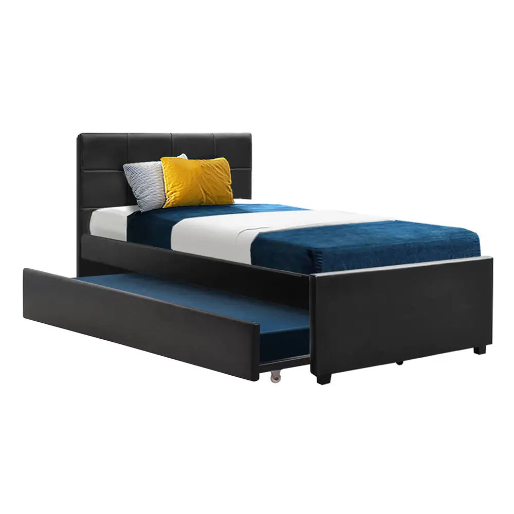 Artiss Bed Frame King Single Size Trundle Daybed Black - Furniture > Bedroom