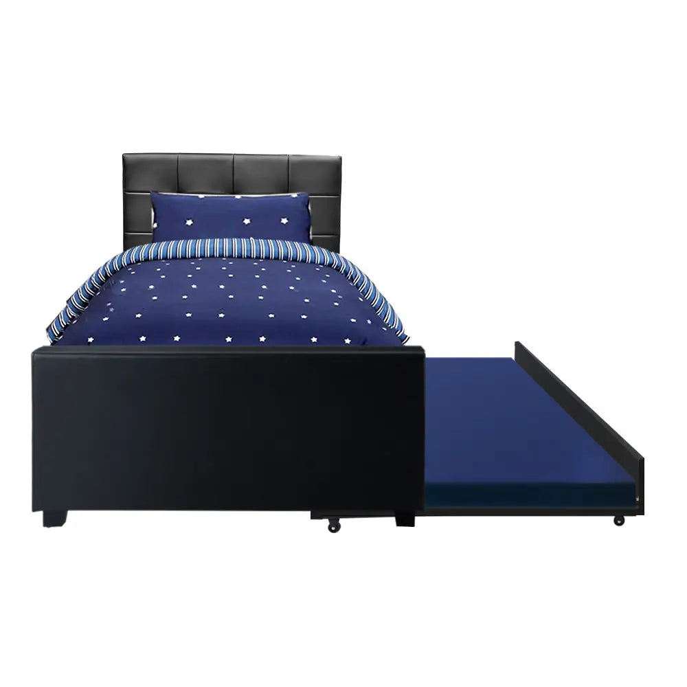 Artiss Bed Frame King Single Size Trundle Daybed Black - Furniture > Bedroom