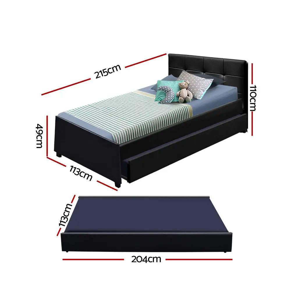 Artiss Bed Frame King Single Size Trundle Daybed Black - Furniture > Bedroom