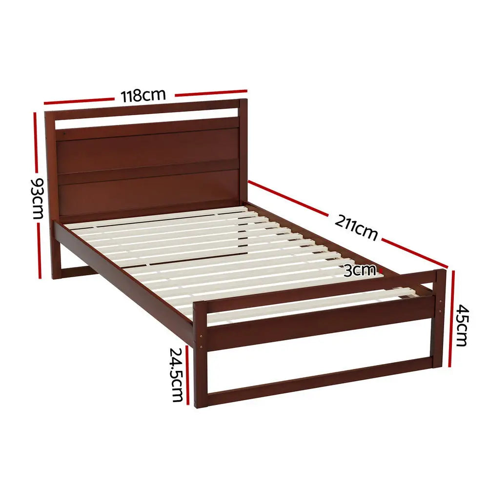 Artiss Bed Frame King Single Size Wooden Walnut WITTON - Furniture > Bedroom