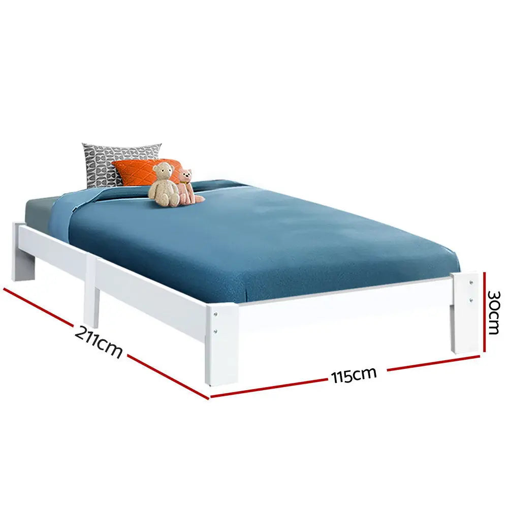 Artiss Bed Frame King Single Size Wooden White JADE - Furniture > Bedroom