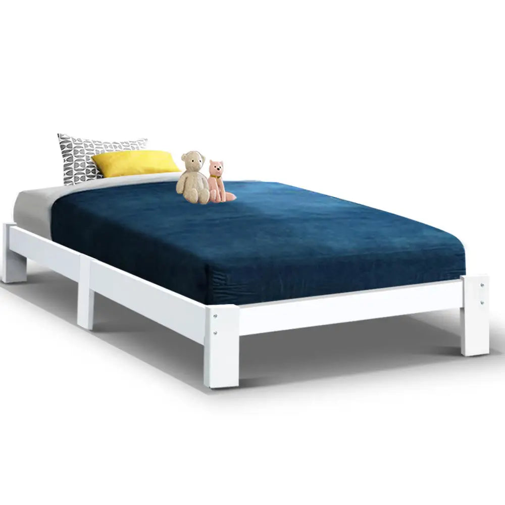 Artiss Bed Frame King Single Size Wooden White JADE - Furniture > Bedroom