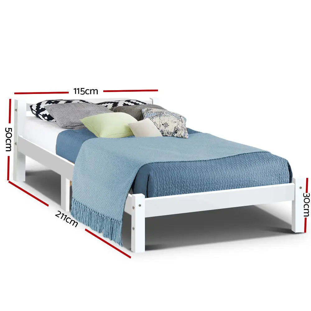 Artiss Bed Frame King Single Size Wooden White LEXI - Furniture > Bedroom