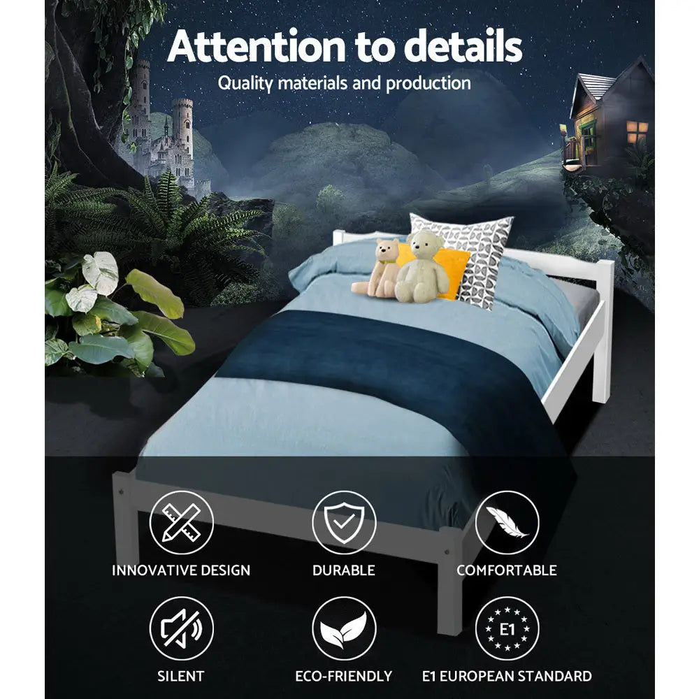 Artiss Bed Frame King Single Size Wooden White LEXI - Furniture > Bedroom