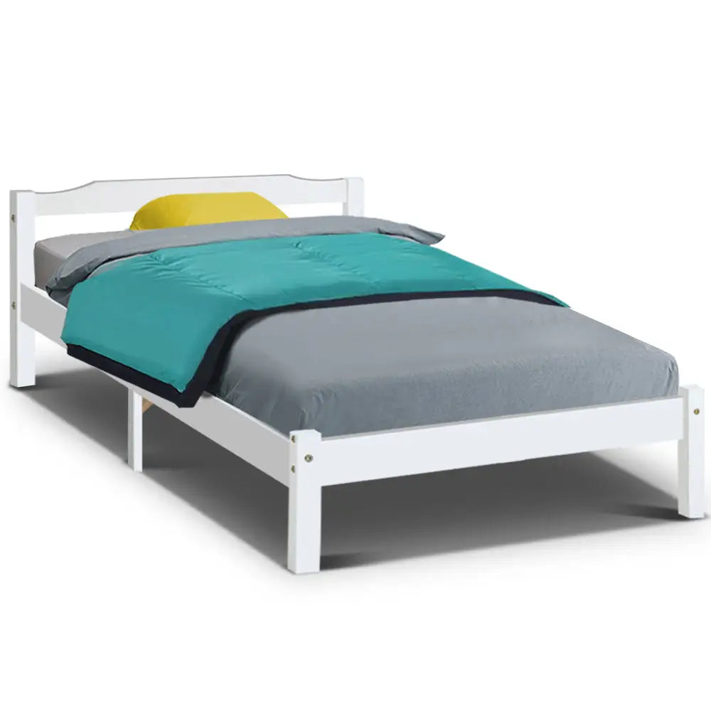 Artiss Bed Frame King Single Size Wooden White LEXI - Furniture > Bedroom