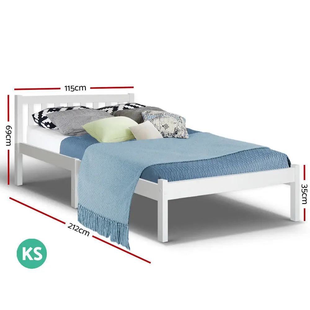 Artiss Bed Frame King Single Size Wooden White SOFIE - Furniture > Bedroom