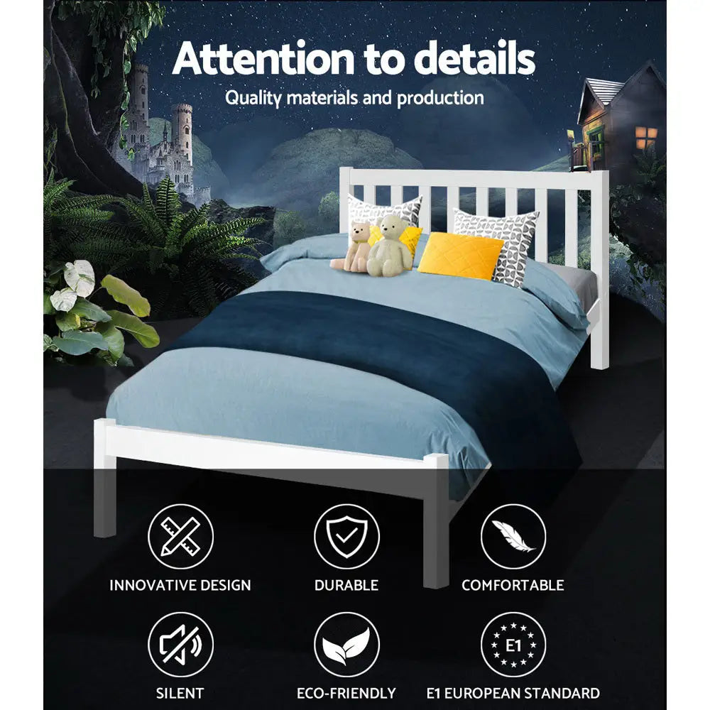 Artiss Bed Frame King Single Size Wooden White SOFIE - Furniture > Bedroom