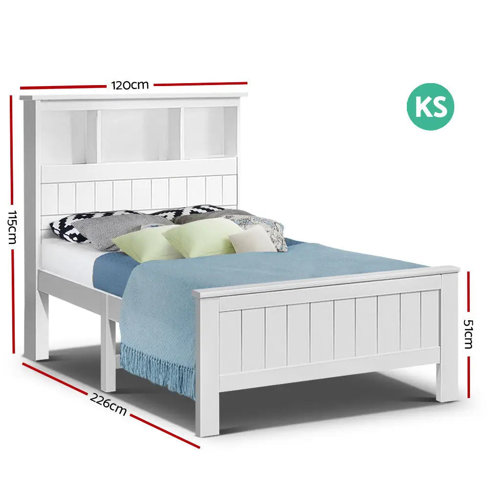 Artiss Bed Frame King Single Size Wooden with 3 Shelves White - Furniture > Bedroom