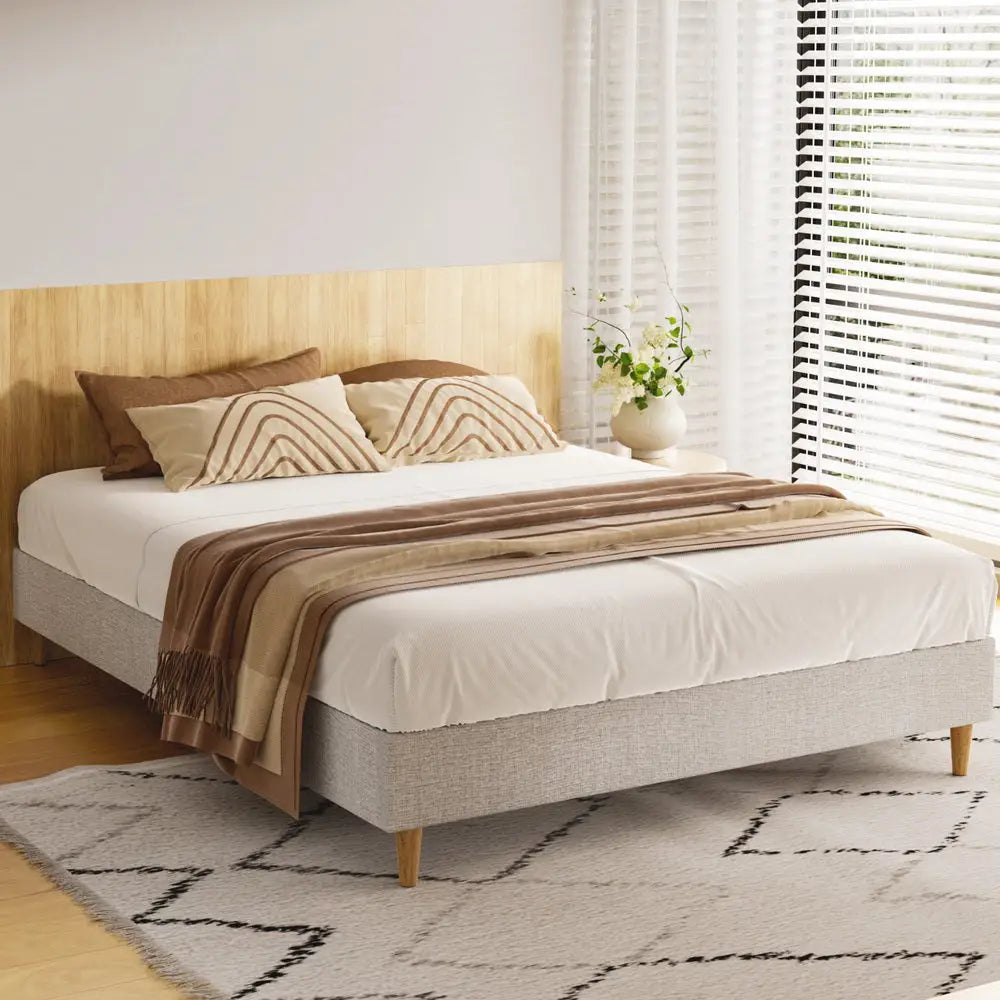 Artiss Bed Frame Queen Size Beige ZORA - Furniture > Bedroom > Beds & Bed Frames