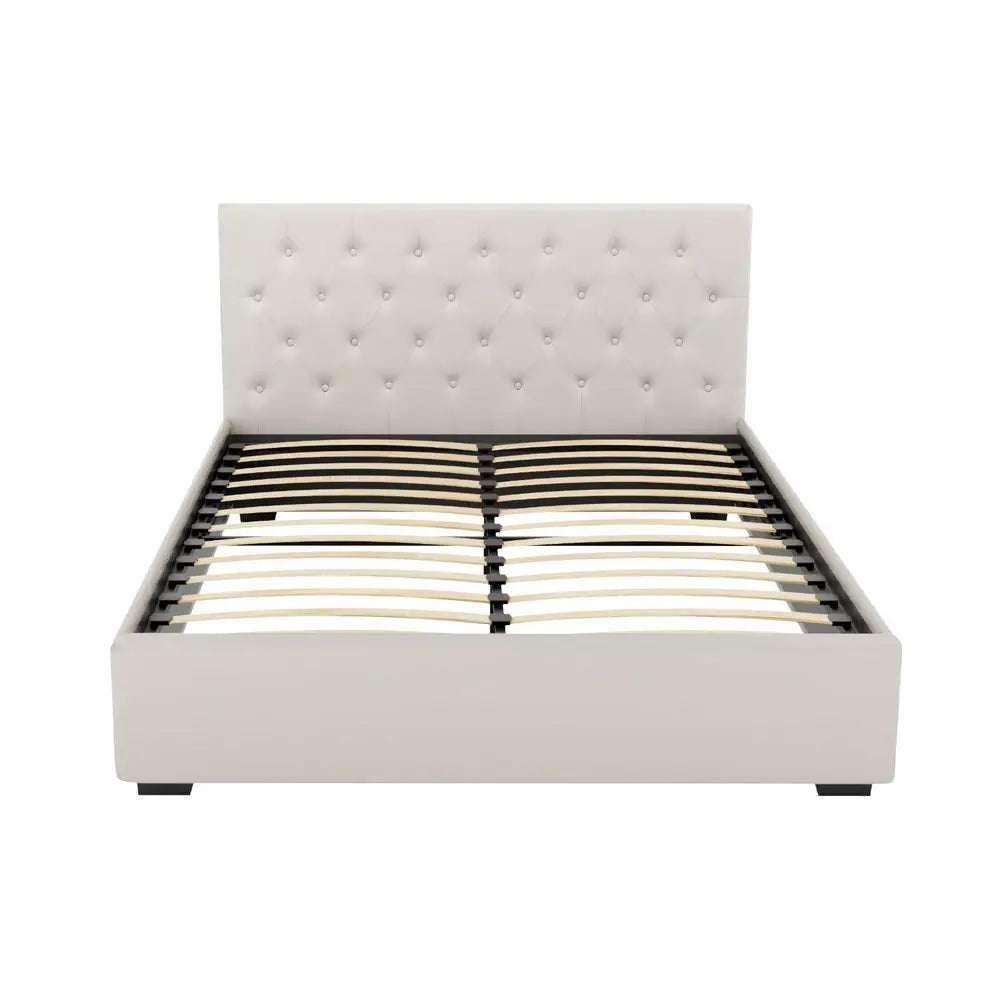 Artiss Bed Frame Queen Size Gas Lift Beige VILA - Furniture > Bedroom > Beds & Bed Frames