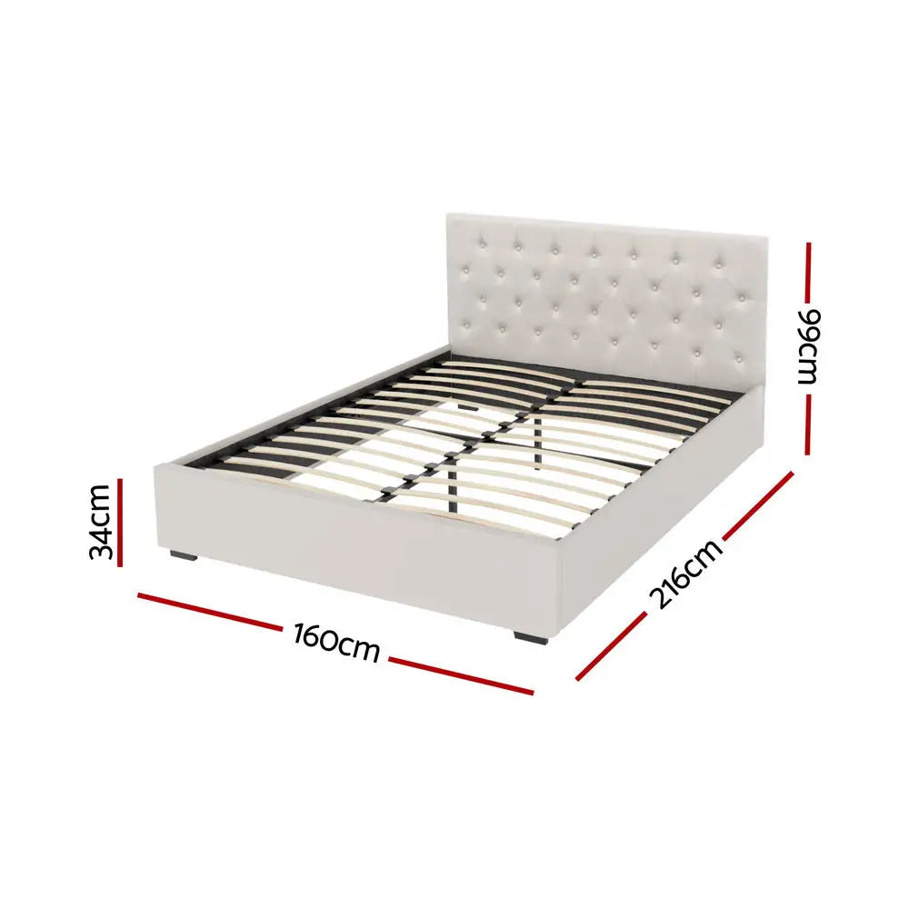 Artiss Bed Frame Queen Size Gas Lift Beige VILA - Furniture > Bedroom > Beds & Bed Frames