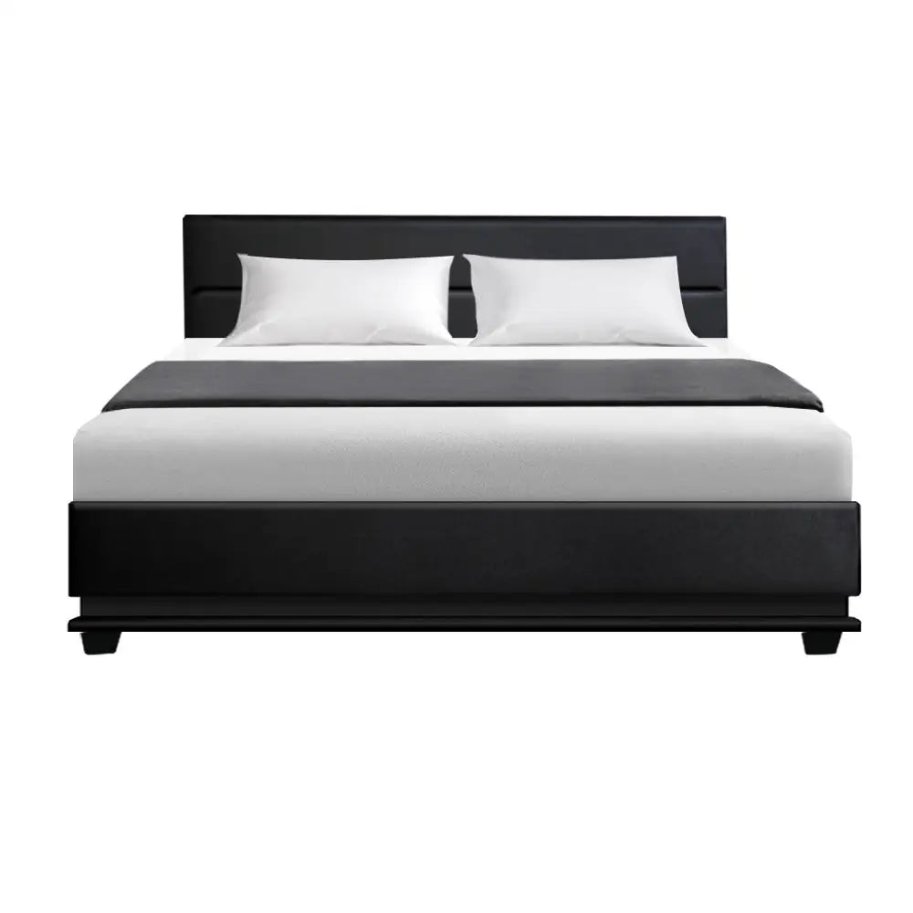 Artiss Bed Frame Queen Size LED Gas Lift Black LUMI - Furniture > Bedroom