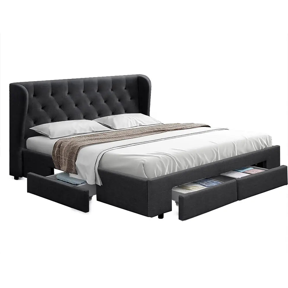 Artiss Bed Frame Queen Size with 4 Drawers Charcoal MILA - Furniture > Bedroom