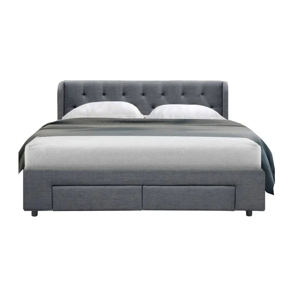 Artiss Bed Frame Queen Size with 4 Drawers Grey MILA - Furniture > Bedroom > Beds & Bed Frames