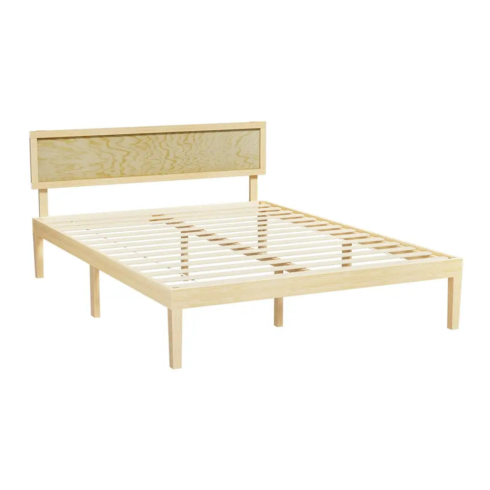 Artiss Bed Frame Queen Size Wooden Base Mattress Platform Timber Pine YUMI - Furniture > Bedroom > Beds & Bed Frames