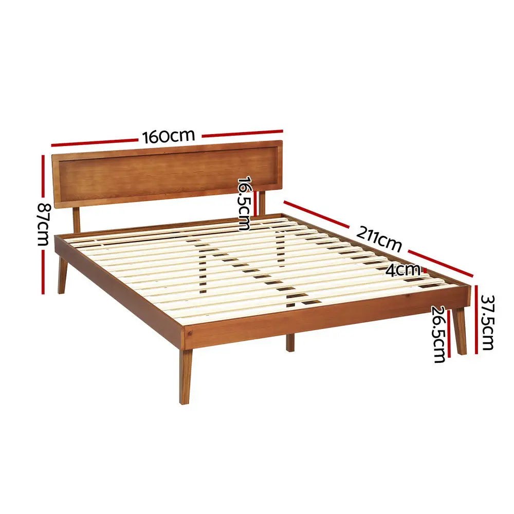 Artiss Bed Frame Queen Size Wooden Bed Base Walnut SPLAY - Furniture > Bedroom > Beds & Bed Frames