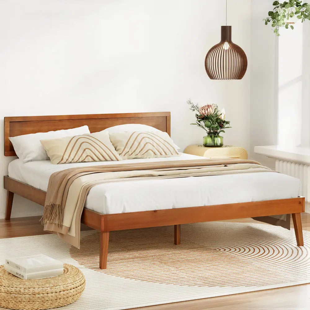 Artiss Bed Frame Queen Size Wooden Bed Base Walnut SPLAY - Furniture > Bedroom > Beds & Bed Frames