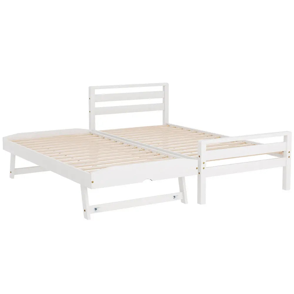 Artiss Bed Frame Single Size 2-in-1 Trundle Wooden White AVIS - Furniture > Bedroom > Beds & Bed Frames
