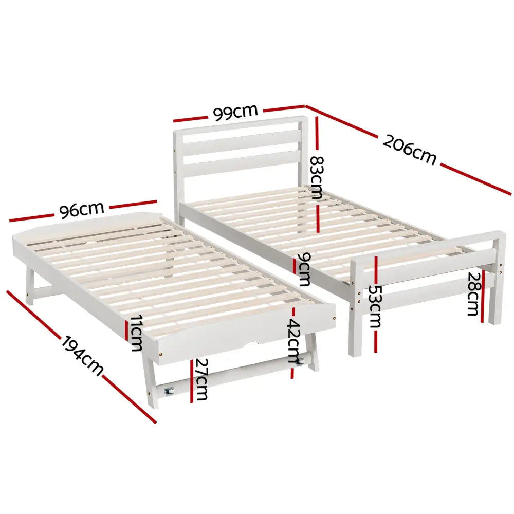 Artiss Bed Frame Single Size 2-in-1 Trundle Wooden White AVIS - Furniture > Bedroom > Beds & Bed Frames