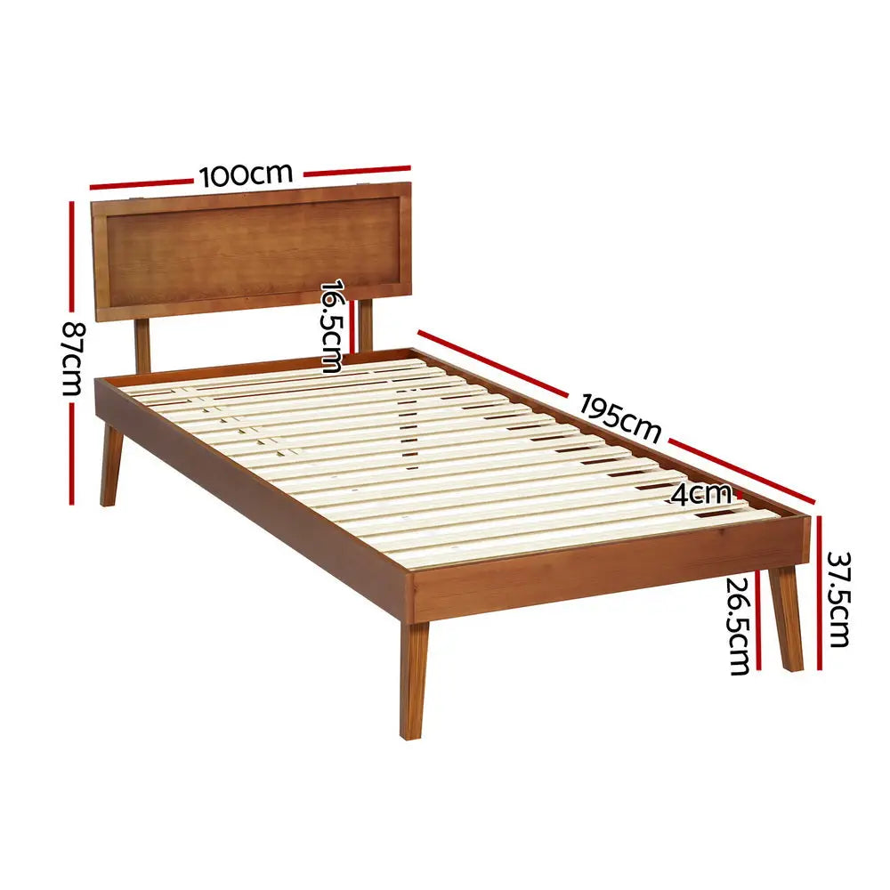 Artiss Bed Frame Single Size Wooden Bed Base Walnut SPLAY - Furniture > Bedroom