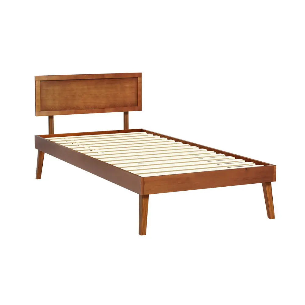 Artiss Bed Frame Single Size Wooden Bed Base Walnut SPLAY - Furniture > Bedroom