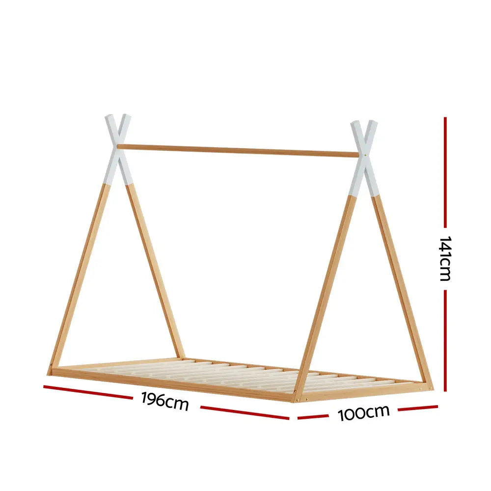 Artiss Bed Frame Wooden Kids House Single Frame Oak ENID - Furniture > Bedroom