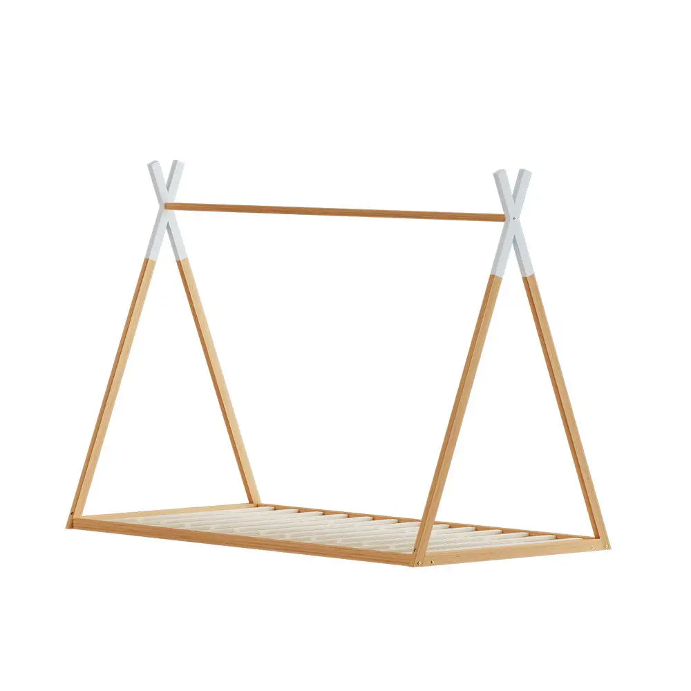 Artiss Bed Frame Wooden Kids House Single Frame Oak ENID - Furniture > Bedroom