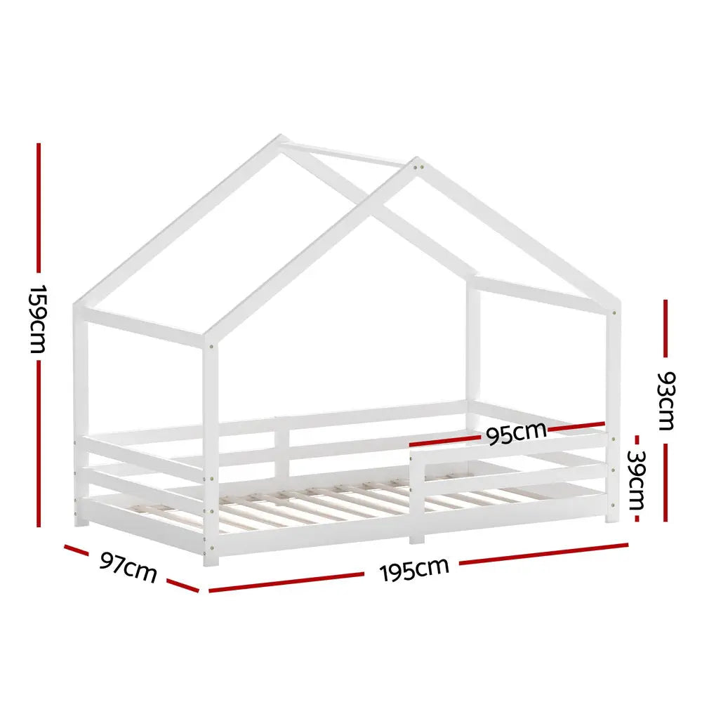 Artiss Bed Frame Wooden Kids Single House Frame White AMOS - Furniture > Bedroom