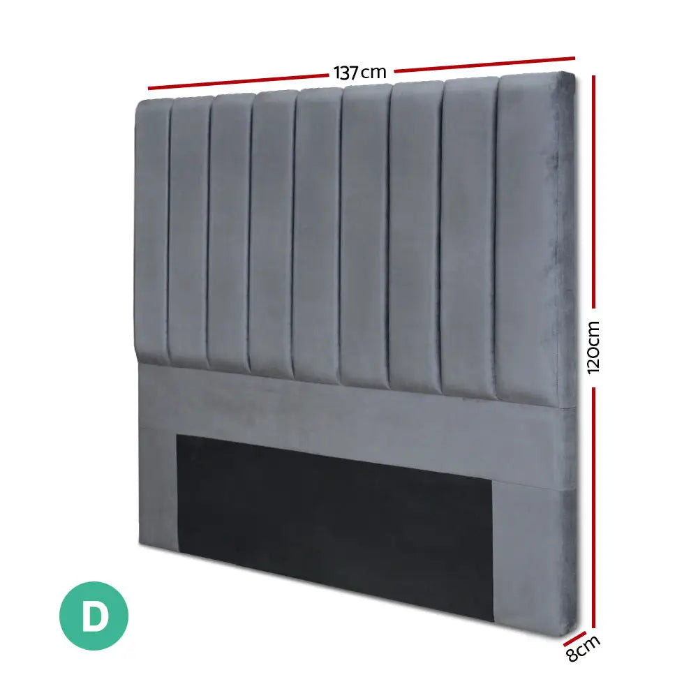 Artiss Bed Head Headboard Double Velvet - VELA Grey - Furniture > Bedroom > Headboards