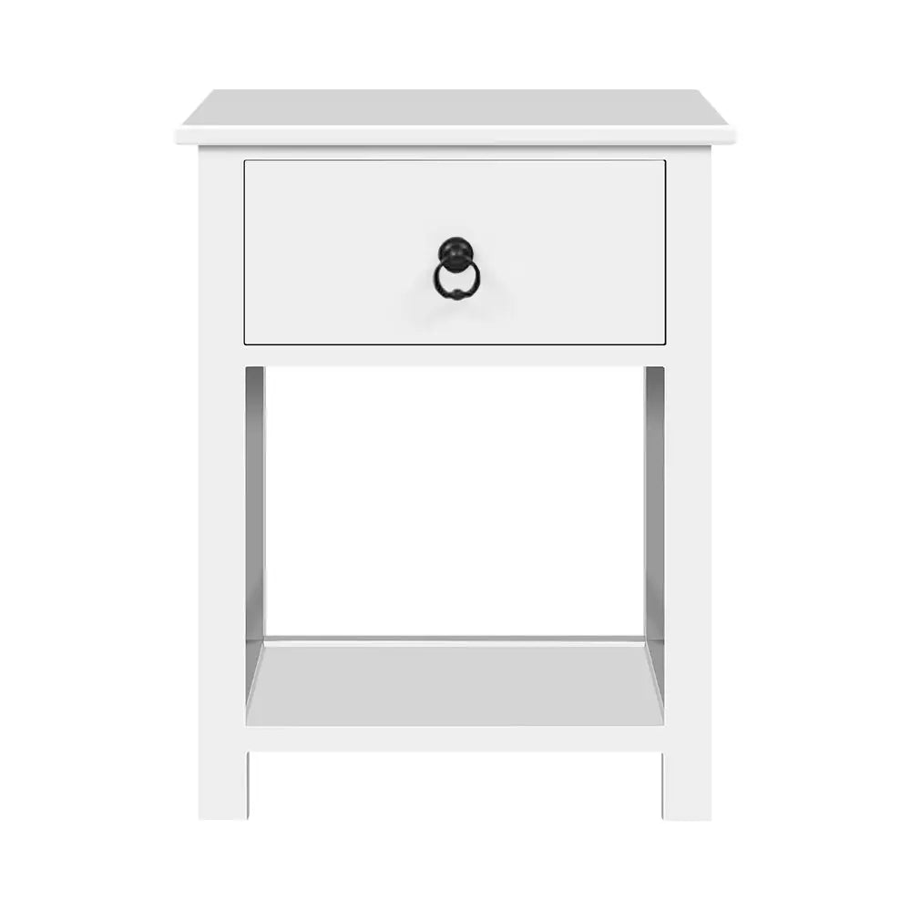 Artiss Bedside Table 1 Drawer with Shelf x2 - EMMA White - Furniture > Bedroom
