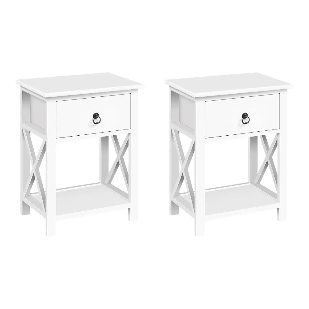 Artiss Bedside Table 1 Drawer with Shelf x2 - EMMA White - Furniture > Bedroom
