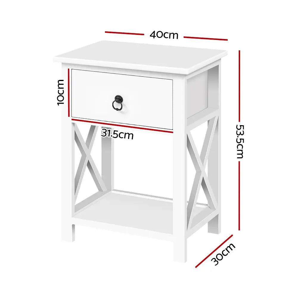 Artiss Bedside Table 1 Drawer with Shelf x2 - EMMA White - Furniture > Bedroom